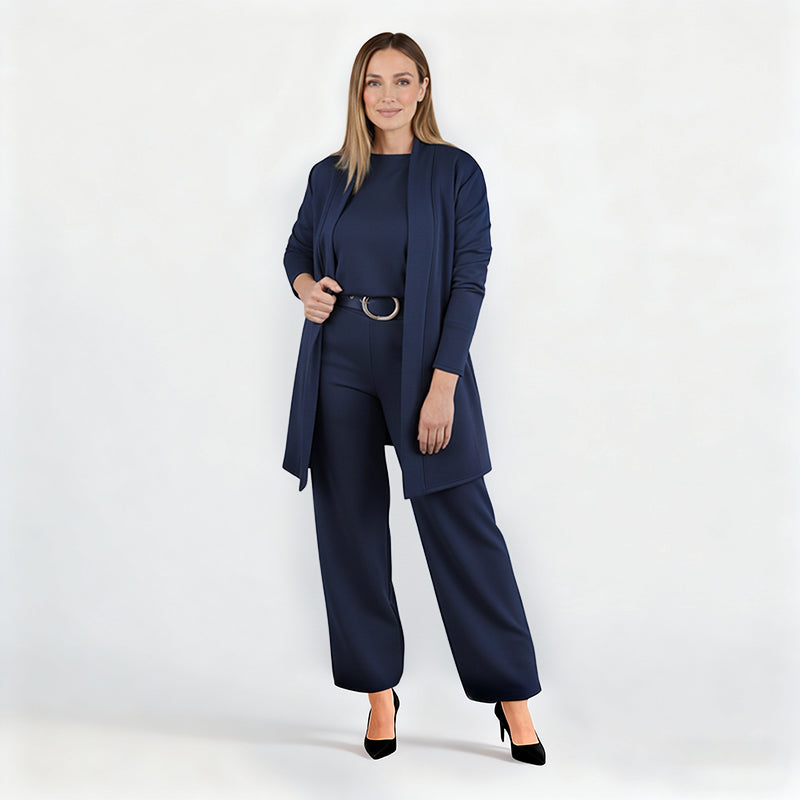 Elena – Conjunto elegante de mujer 3 piezas (chamarra, top y pantalón)