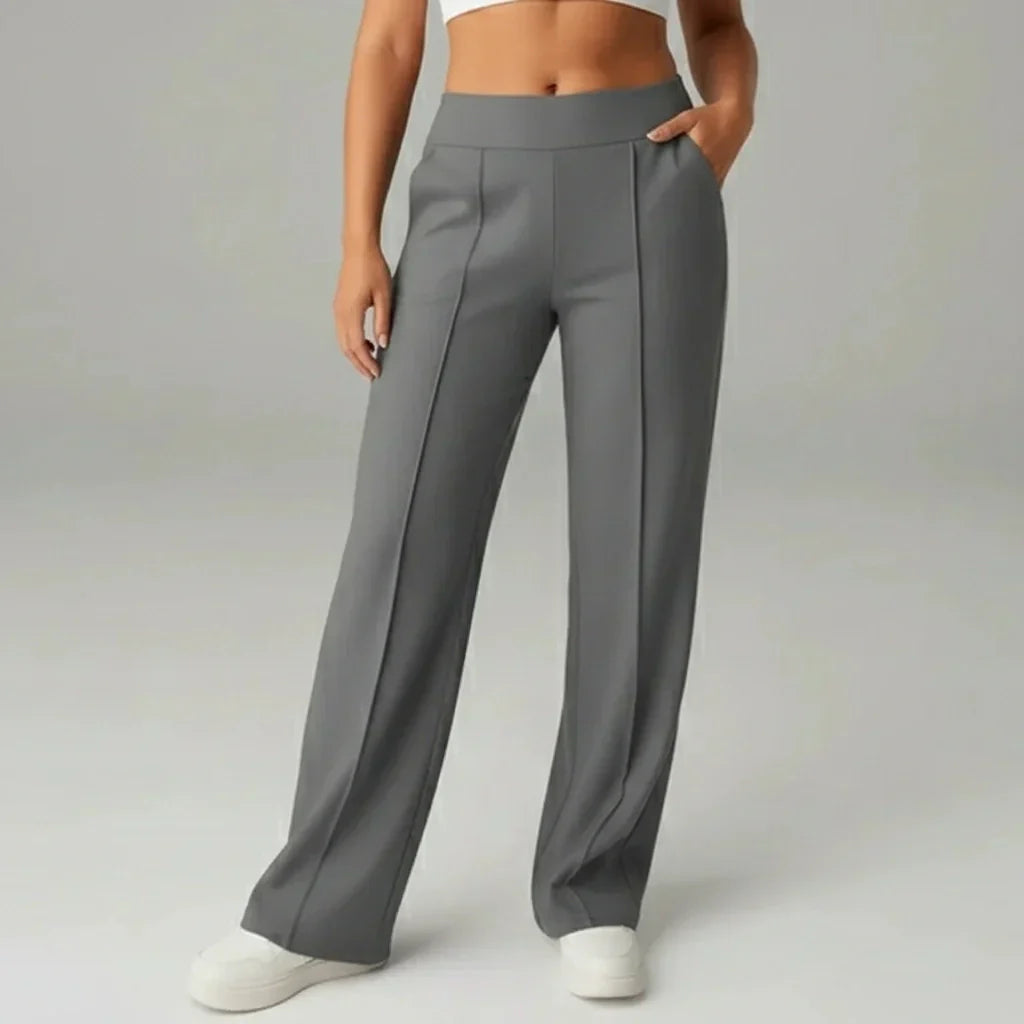 Pantalón stretch cómodo de cintura alta y pierna ancha – SoftFlex