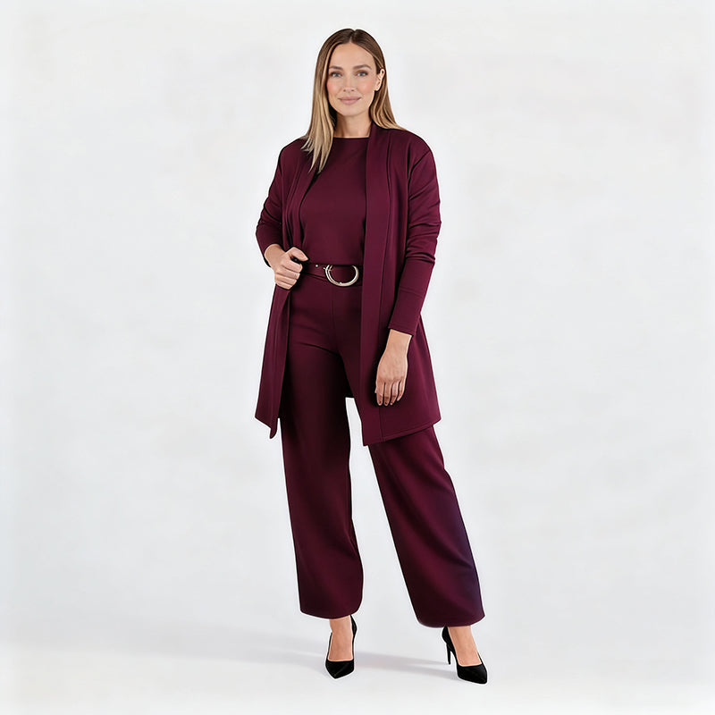 Elena – Conjunto elegante de mujer 3 piezas (chamarra, top y pantalón)