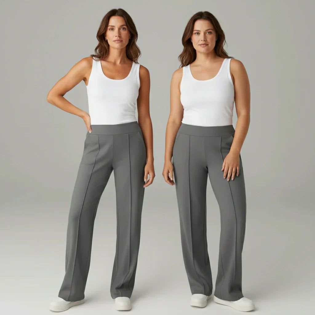 Pantalón stretch cómodo de cintura alta y pierna ancha – SoftFlex