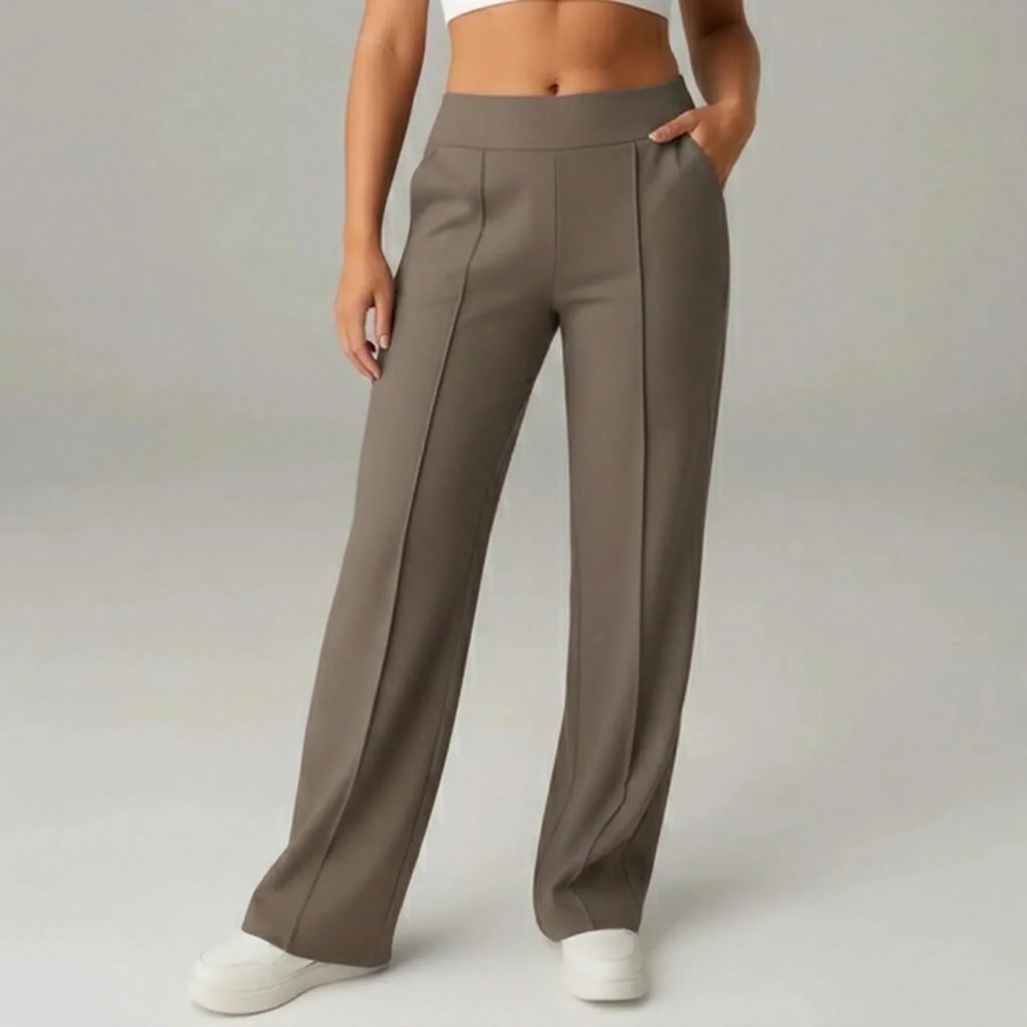 Pantalón stretch cómodo de cintura alta y pierna ancha – SoftFlex