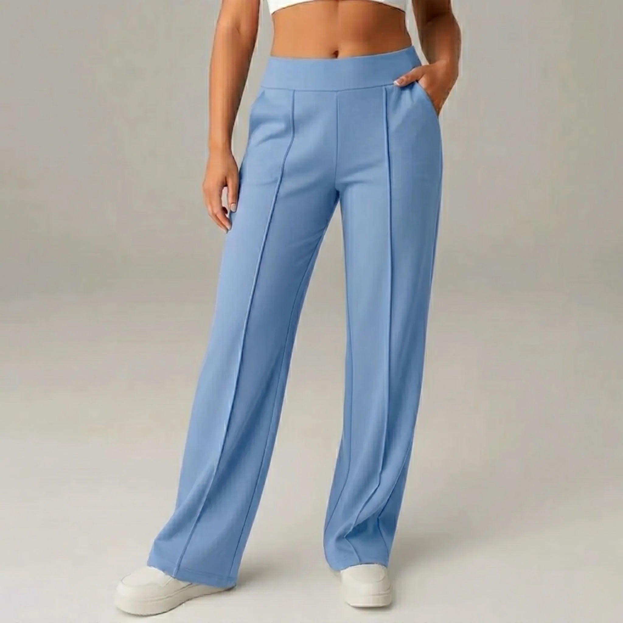 Pantalón stretch cómodo de cintura alta y pierna ancha – SoftFlex