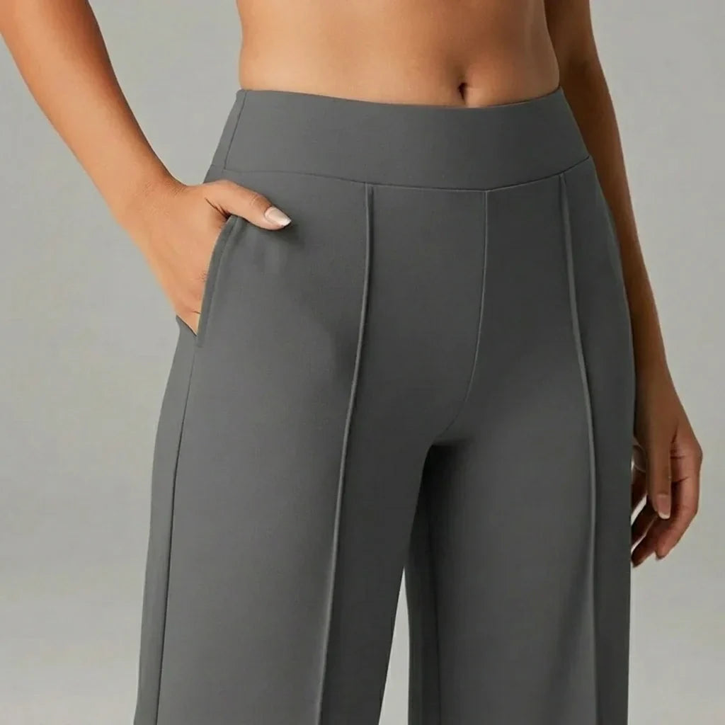 Pantalón stretch cómodo de cintura alta y pierna ancha – SoftFlex