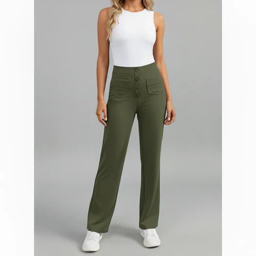 Pantalón de Cintura Alta Elástico con Bolsillos Laterales - Sophie