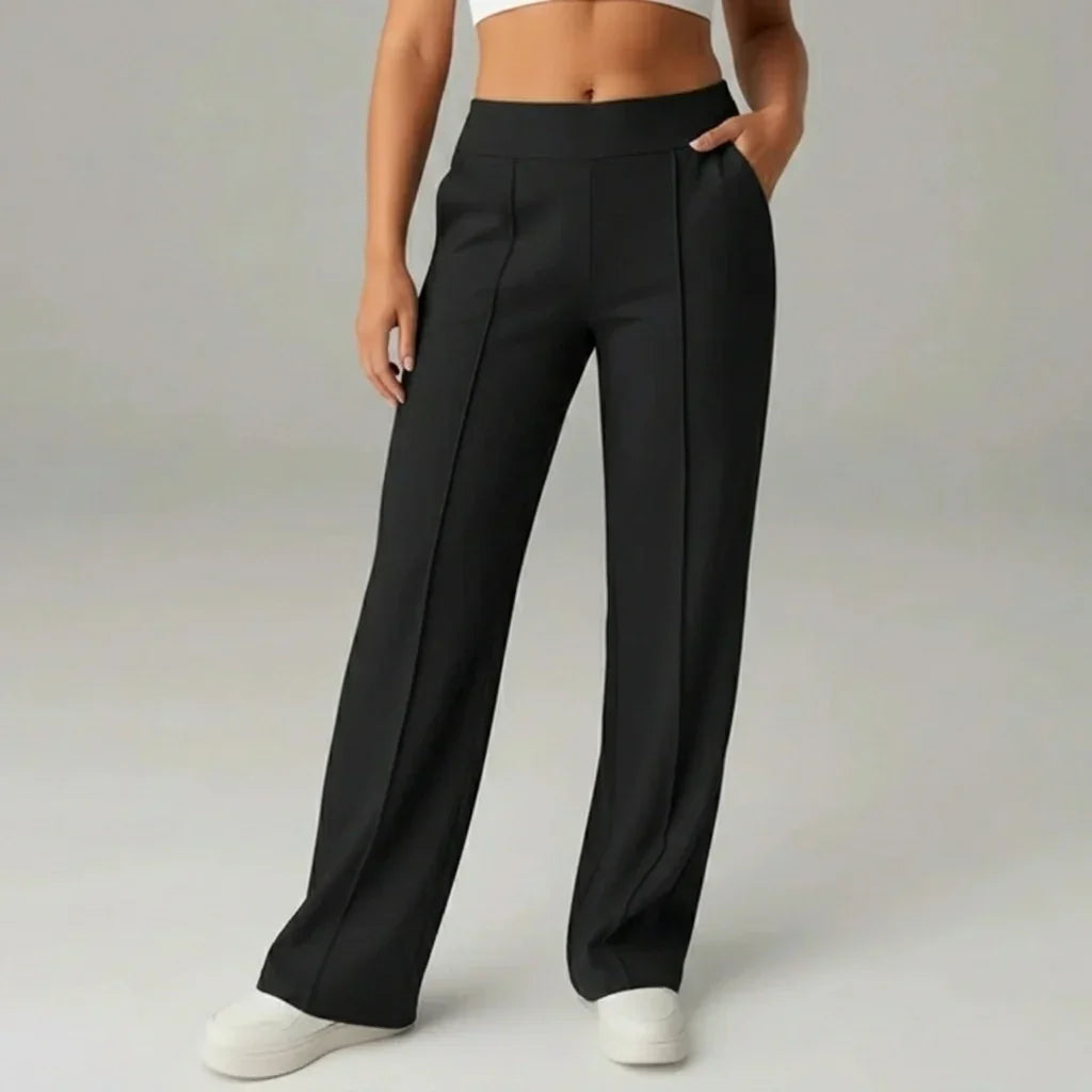 Pantalón stretch cómodo de cintura alta y pierna ancha – SoftFlex