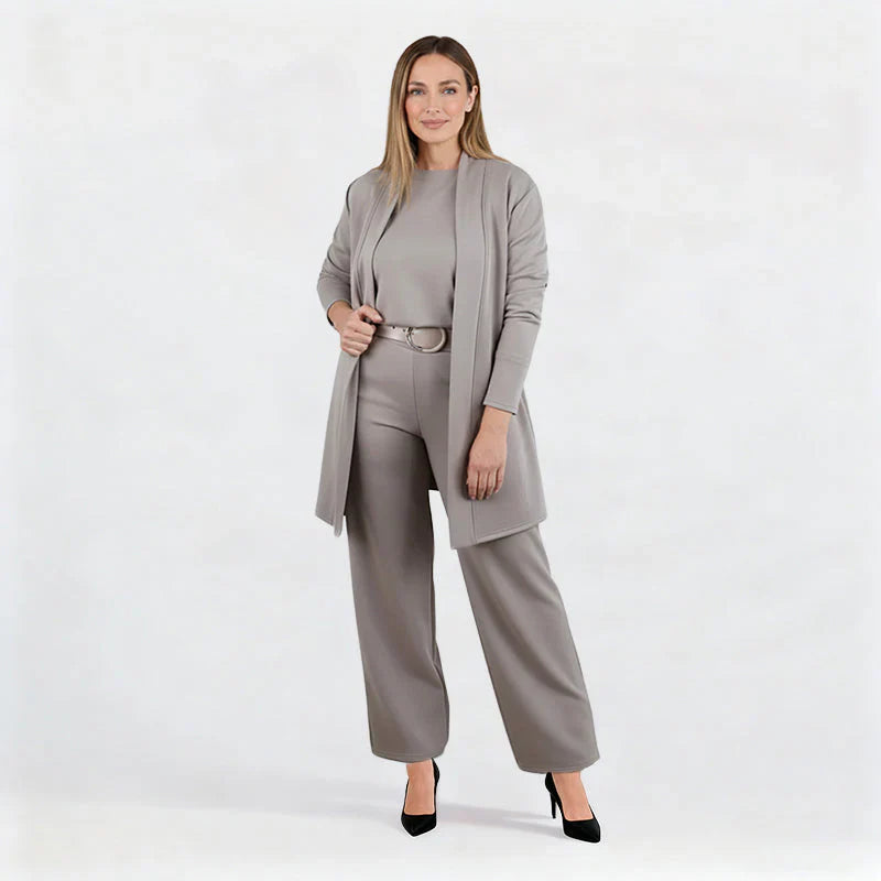Elena – Conjunto elegante de mujer 3 piezas (chamarra, top y pantalón)