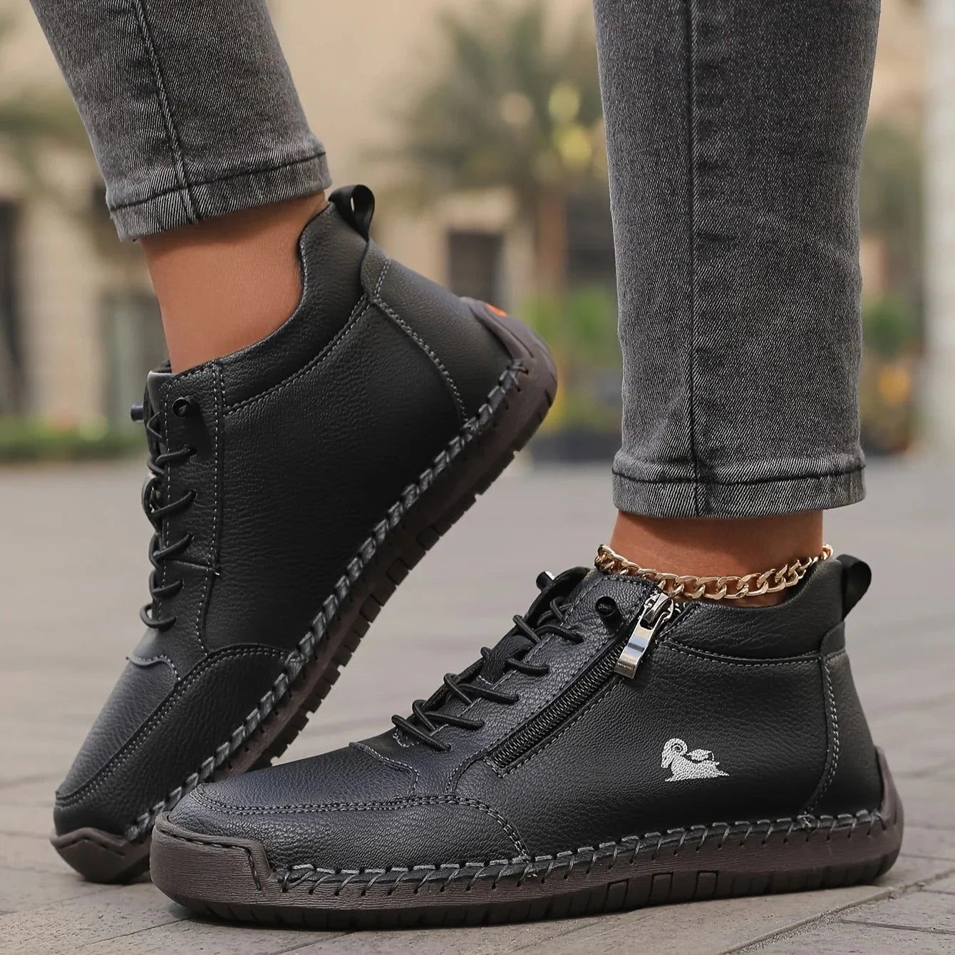 Botines de piel cómodos con cierre – Mavie