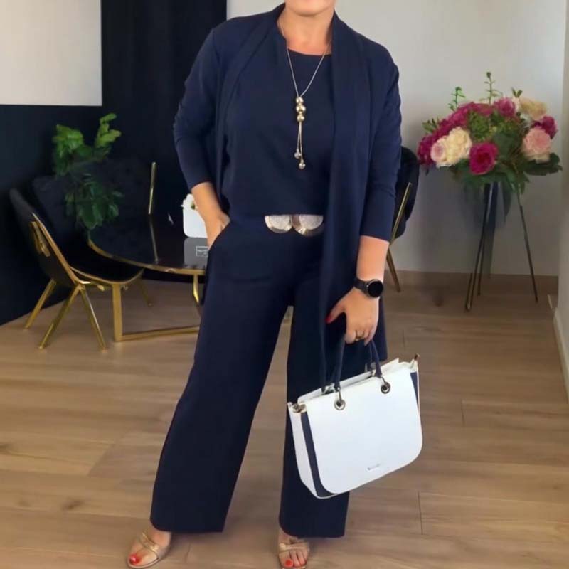 Elena – Conjunto elegante de mujer 3 piezas (chamarra, top y pantalón)