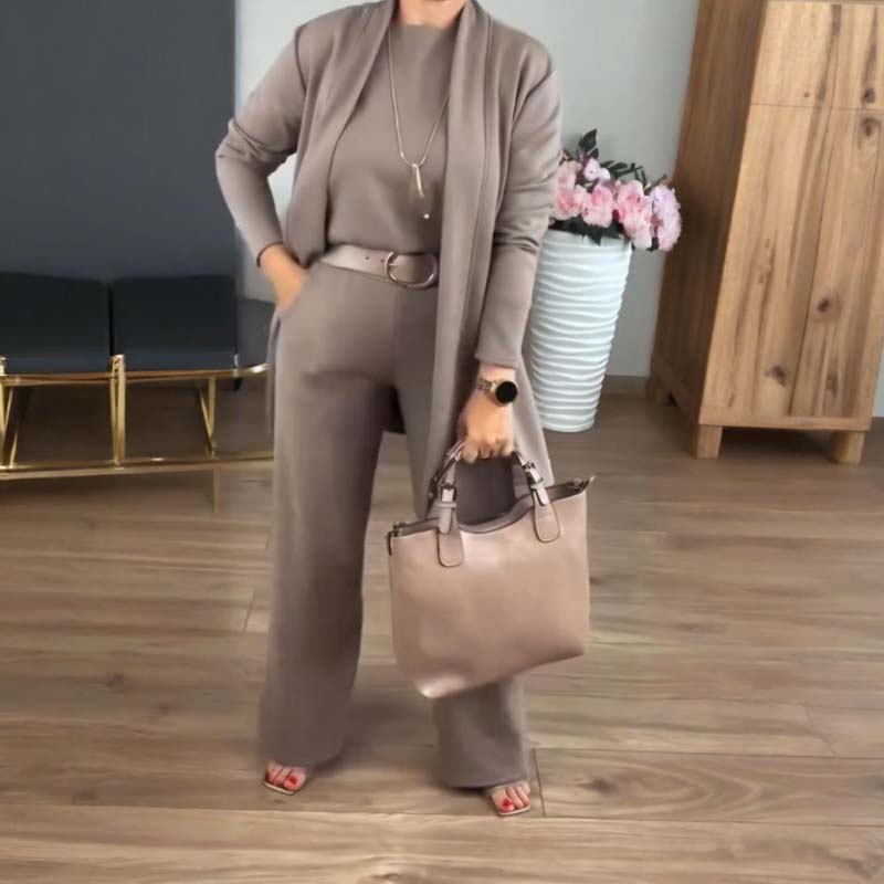 Elena – Conjunto elegante de mujer 3 piezas (chamarra, top y pantalón)