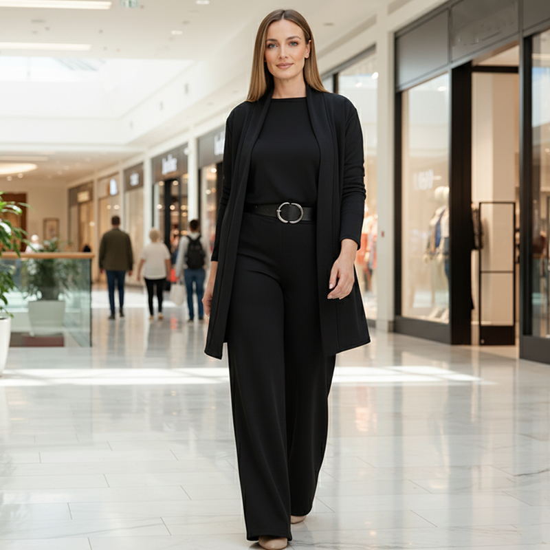 Elena – Conjunto elegante de 3 piezas de corte refinado (chamarra, top y pantalón)