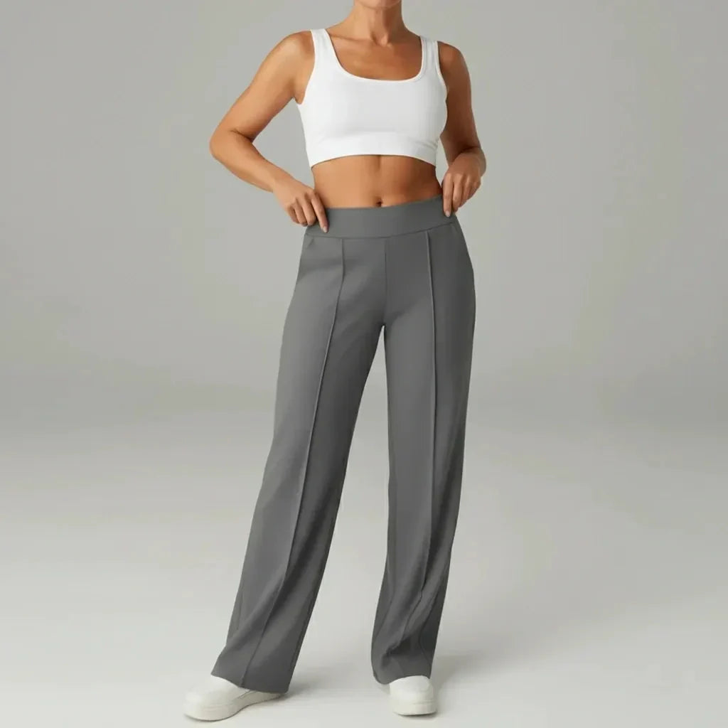Pantalón stretch cómodo de cintura alta y pierna ancha – SoftFlex