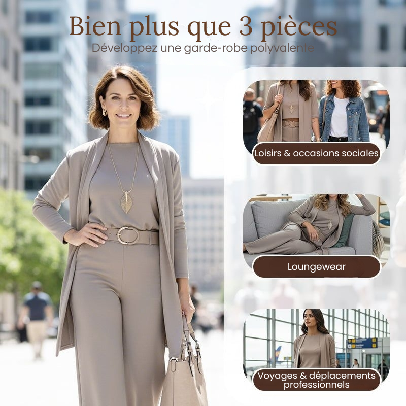 Elena – Conjunto elegante de mujer 3 piezas (chamarra, top y pantalón)