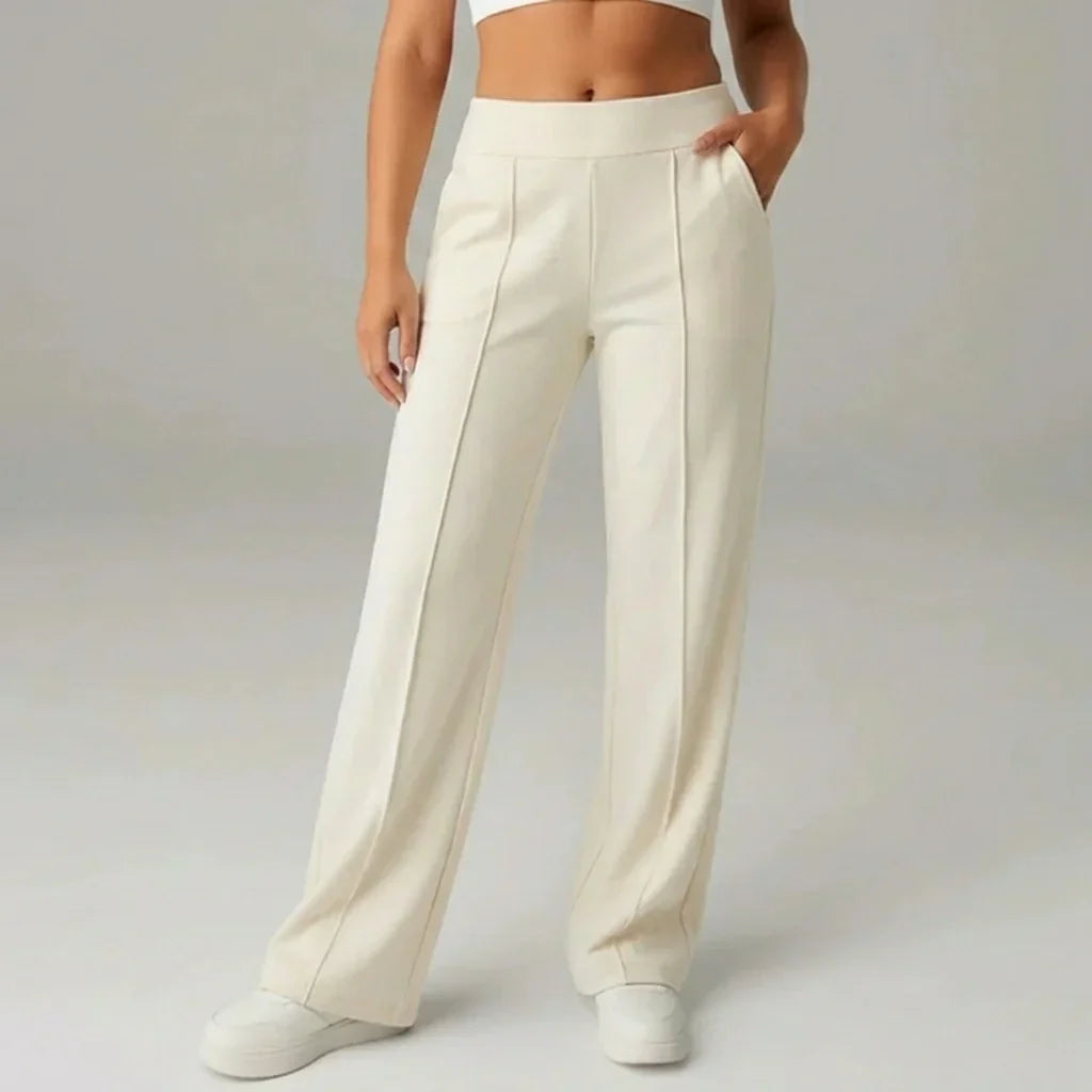 Pantalón stretch cómodo de cintura alta y pierna ancha – SoftFlex