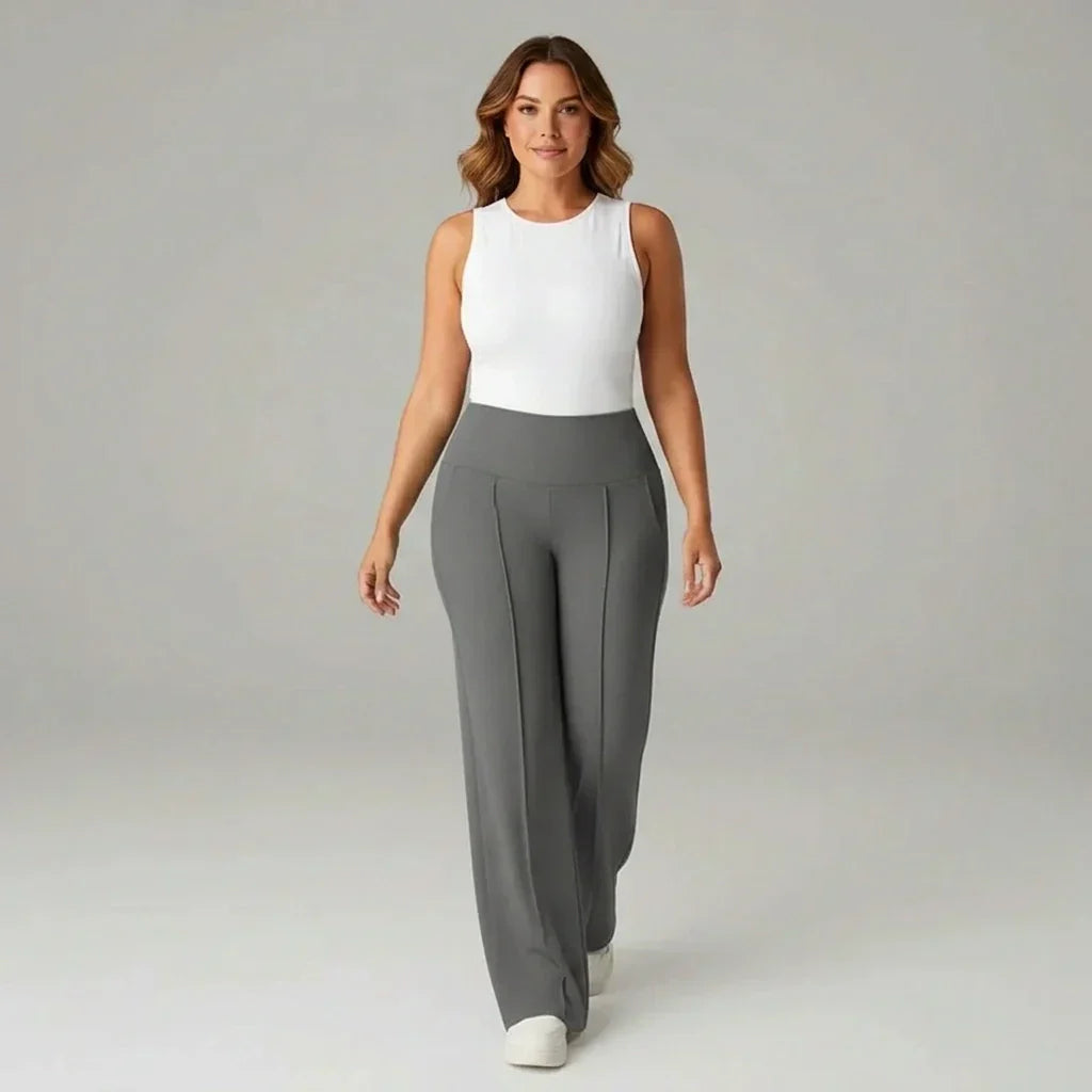 Pantalón stretch cómodo de cintura alta y pierna ancha – SoftFlex
