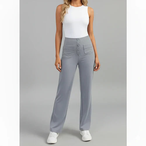 Pantalón de Cintura Alta Elástico con Bolsillos Laterales - Sophie