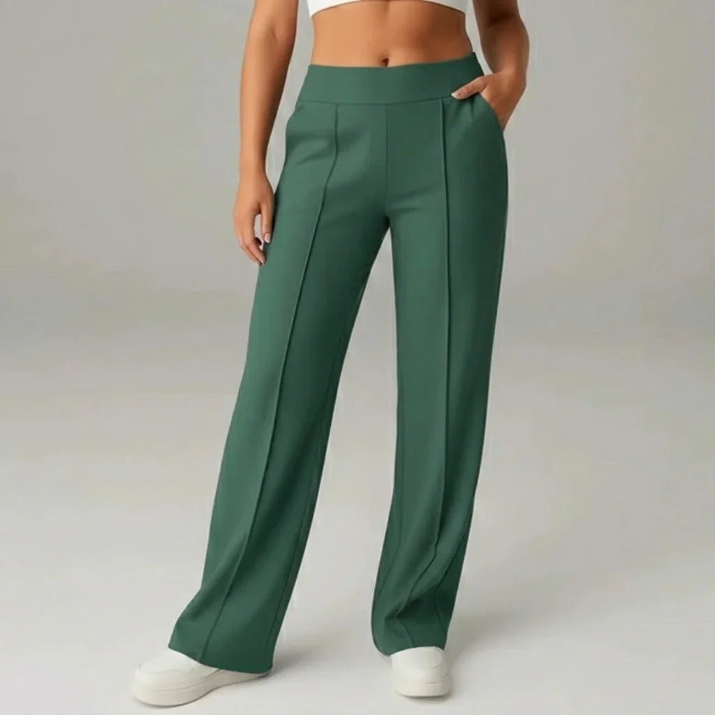Pantalón stretch cómodo de cintura alta y pierna ancha – SoftFlex