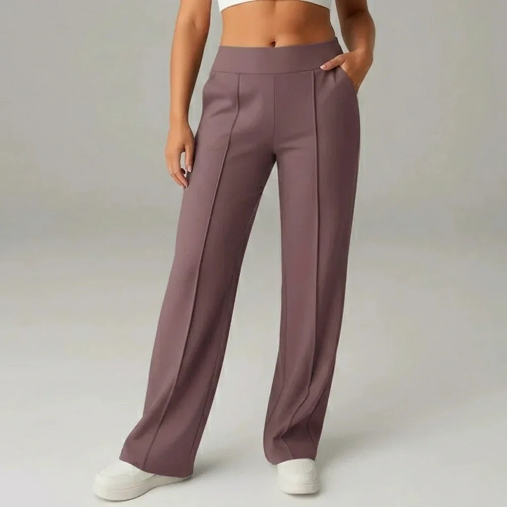 Pantalón stretch cómodo de cintura alta y pierna ancha – SoftFlex