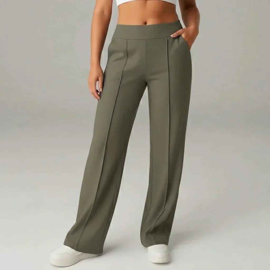 Pantalón stretch cómodo de cintura alta y pierna ancha – SoftFlex