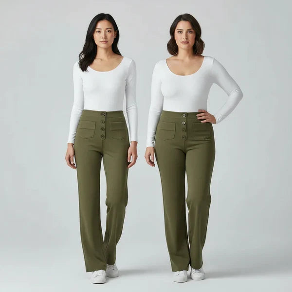 Pantalón de Cintura Alta Elástico con Bolsillos Laterales - Sophie